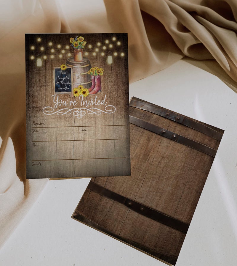 Your Main Event Prints Country Rustic Sunflower Invitations - Rustic Elegant Invites for Wedding Rehearsal Dinner, Bridal Shower, Engagement - Image 2